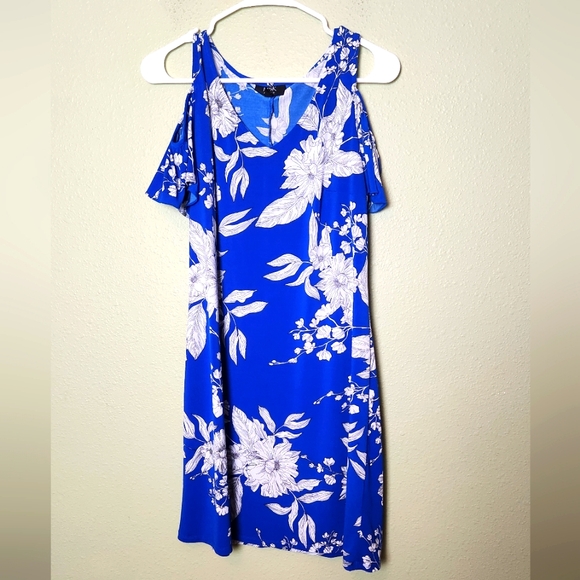 MSK Tropical Floral Cold Shoulder Dress Size Medium Petite - Picture 1 of 4